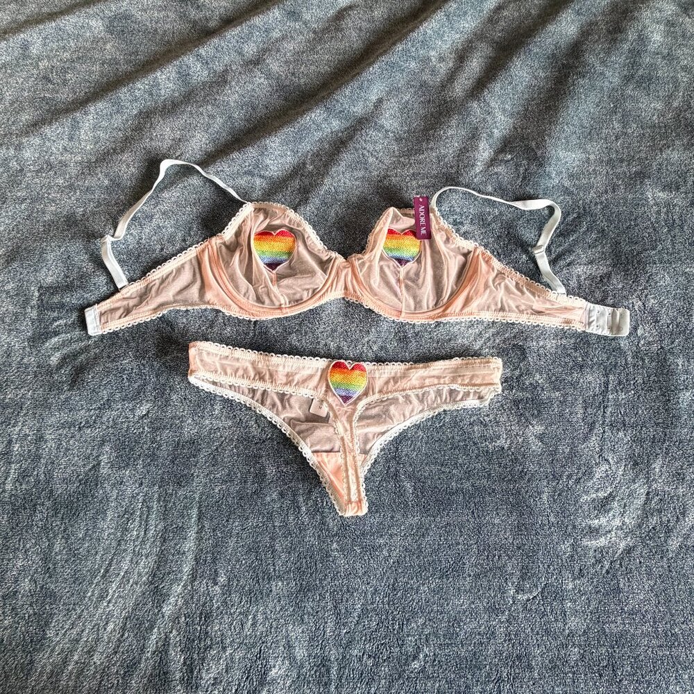 NWT Adore Me Pride Bra (34DDD) and Thong (Medium) Set